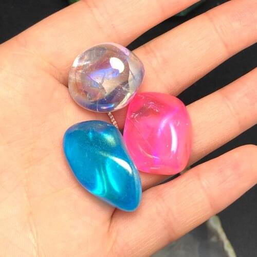 3PCS Aura Crystal Tumbled Stones Angel Aura Titanium Quartz Crystal Stunning Rainbow Specimen Minerals Reiki Healing Chakra Home