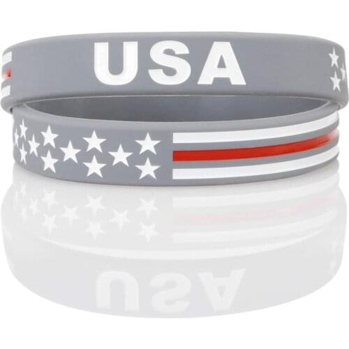 300pcs Power of Faith USA Thin Red Line American Flag Silicone Wristbands Bracelets Free Shipping by DHL