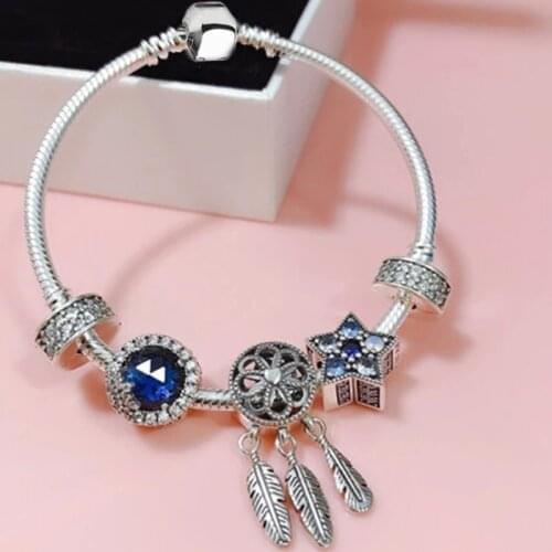 BAOPON Hot Selling Popular Charm Ladies Bracelets DIY Elegant Blue Star & Feather Beads Charms Bracelets For Women Jewelry Gift