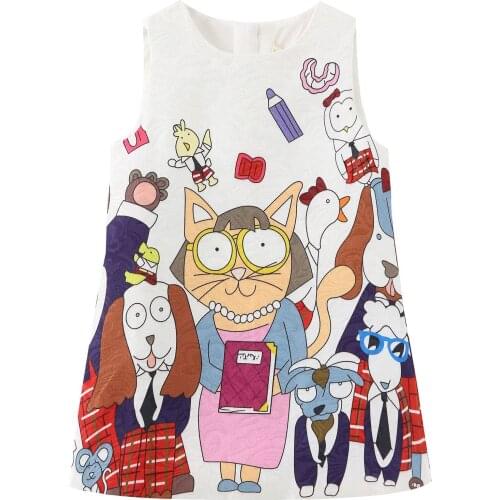 Hetiso White Girl Dresses With Cartoon Print Fashion Designer Kids Clothes Boutique Party Wear Dresses For Girl Childrens Cloth