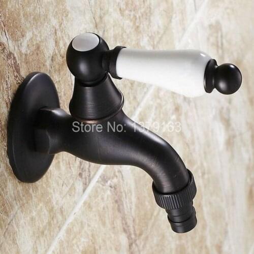 Black Oil Rubbed Brass White Lever Laundry Bathroom Wall Mounted Mop Water Tap Garden Washing Machine Copper Faucet aav116