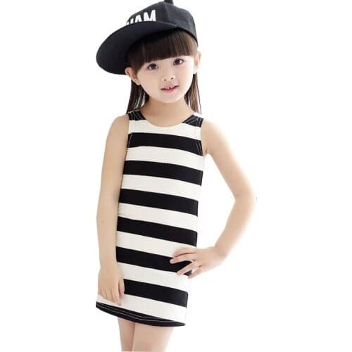 Kids summer round neck striped dress sleeveless cotton girls dress baby girl clothes 2 3 4 5 6 7 8 years old