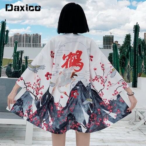 Japanese Retro Crane Printing Kimono Cardigan Woman Summer Haori Samurai Kimonos Karate Streetwear Shirt Japones Haori Yukata