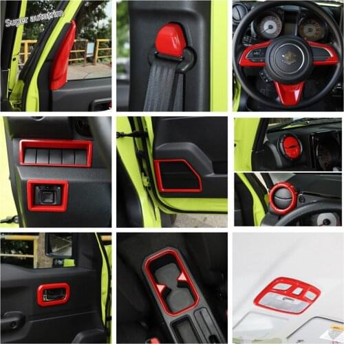 Lapetus Red Interior Refit Kit Dashboard / Front Reading Lamps / Cup Holder / Pillar A Cover Trim For Suzuki Jimny 2019 2020 ABS