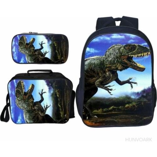 Dinosaur world 16 inch 3PCS childrens schoolbag Primary School Student Backpack 3D printing explosive dragon Raptor Backpack