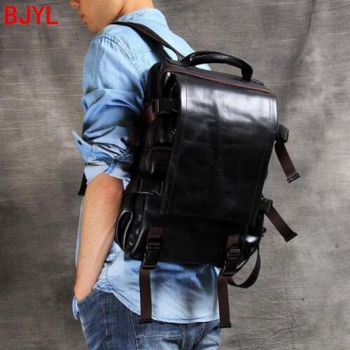 Genuine Leather Men Backpack 15.6 Inch Laptop Bag Travel Backpacks Handmade Men Soft Black Leather Backpacks Classic Casual Bags