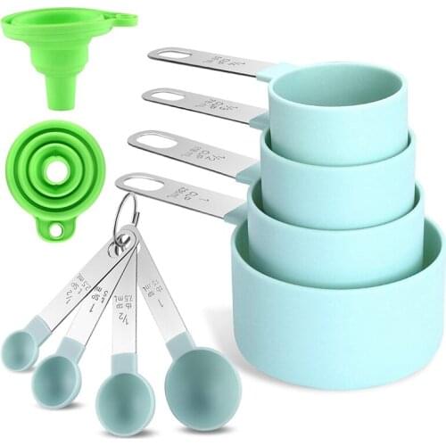 10Pcs Measuring Cup and Spoon Set, Nesting Plastic Handle Small Measure Spoon, Widely Used in Dry and Liquid