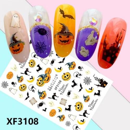 Halloween Nail Design Sticker For Nail Art Anime Skull Bone Skull Pumpkin Decals Manicure Halloween Nail Decor Water Stickers