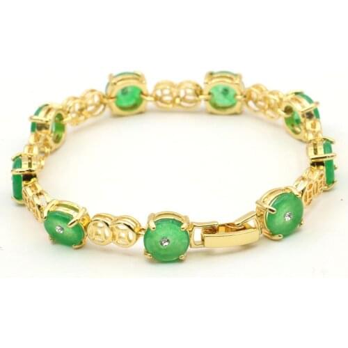 Neo-Gothic Gold-plated Bangle Natural Stone Beads Jades Chalcedony Chain Bracelet Twisted Singapore Chain Jewelry 7.5inch Y1098