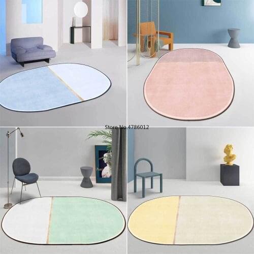 Nordic simple light luxury golden girl powder light green light blue irregular oval living room bedroom bedside carpet floor mat