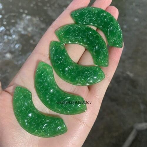 A Pair Natural A Green Jade Carved Beads DIY Bracelet Bangle Charm Jadeite Jewellery Fashion Accessories Amulet Gifts Women Men