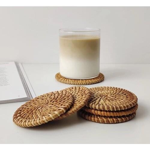 Placemat Pad Coasters Kitchen Table Mats rattan coaster Bowl Mats Padding Mat Insulation Pad Round Placemats Hand-made