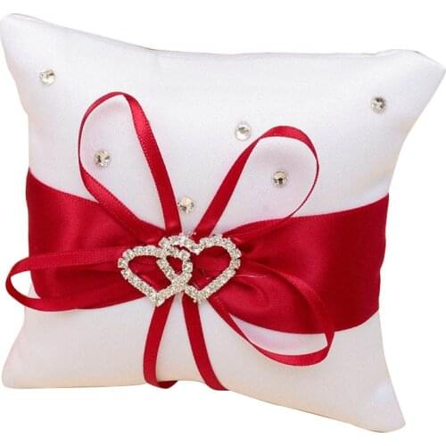 Ring pillow for wedding Ring pillow with satin ribbons red + white 10 cm x 10 cm