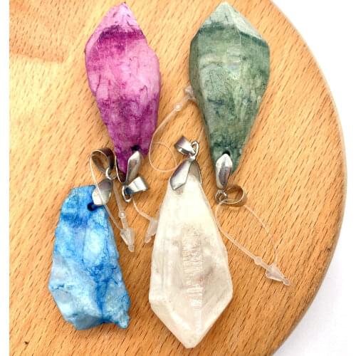 2pcs/pack Natural Semi-precious Stone Pendants Geometric Shape DIY for Making Necklace Accessions 5 Colors 15x35-20x50mm Size