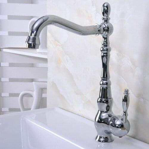 Polished Chrome Brass Single Handle One Hole Bathroom Basin Kitchen Sink Swivel Spout Faucet Mixer Tap mnf929