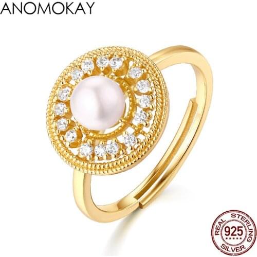 HOT Classic Vintage Palace Resizable Gold Color Rings for Women Lovers Mon Birthday Gift White CZ 925 Silver Ring Luxury Jewelry