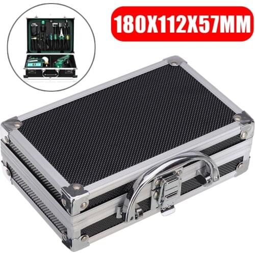 Portable Aluminium Alloy Black Tool Box Solid Durable Handle Storage Case Safe Travel Tool Organizer Box Suitcase 180*112*57mm