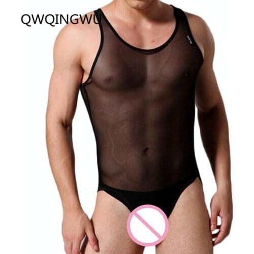 Sexy Undershirts Lingerie Mens Bodysuit Transparent Mesh Bodysuit Ultra-thin Sexy Sleeveless Slim Pajamas Men Undershirts