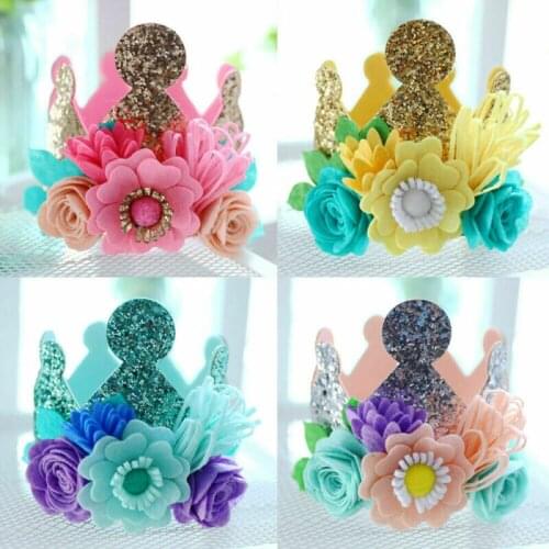 Lovely Baby Girl Birthday Party Hat Flower Princess Glitter Crown Hair Decor Hat
