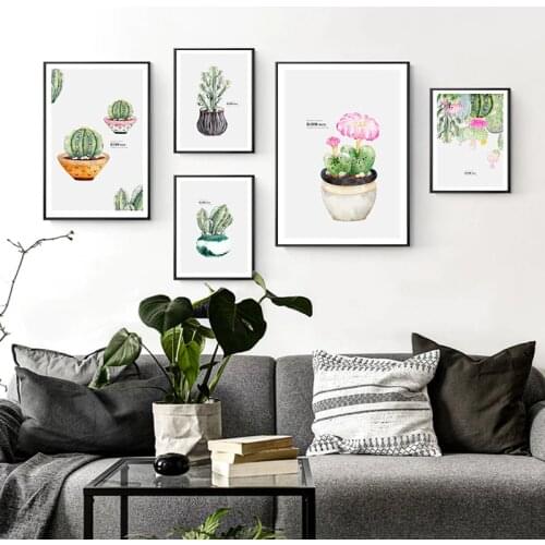 Nordic Abstract Watercolor Cactus Bloom Plants Canvas Painting Prints Poster Wall Art Picture For Living Room Kids