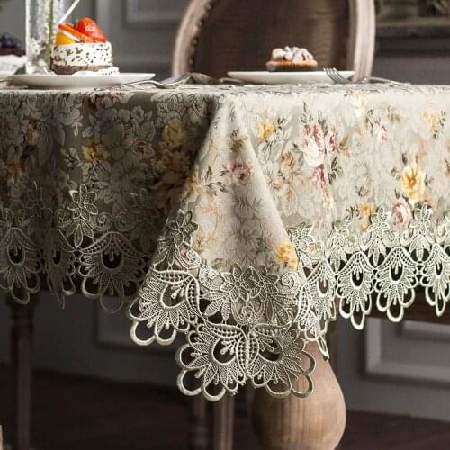 Stitch Tablecloth European Countryside round Table Flag Lace Fabric Hollow out Table Mat Teapoy Table Tablecloth Chair Cover
