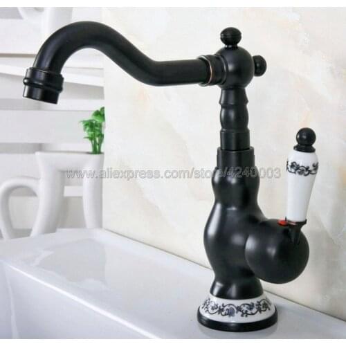 Basin Faucets Deck Mounted Single Handle Bathroom Basin Mixer Tap Oil Rubbed Bronze Hot & Cold Water Knf658