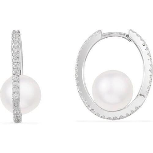 SOELLE Fashion Real 925 Sterling Silver Pearls Hoop Earrings Micro Cubic Zirconia Stones Women December Series Luxury Jewelry