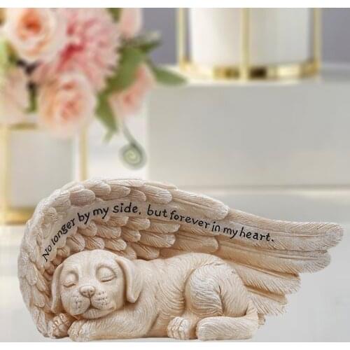 Pet Statue Sleeping Dog with Wing Figurine Outdoor Garden Ornament Crafts