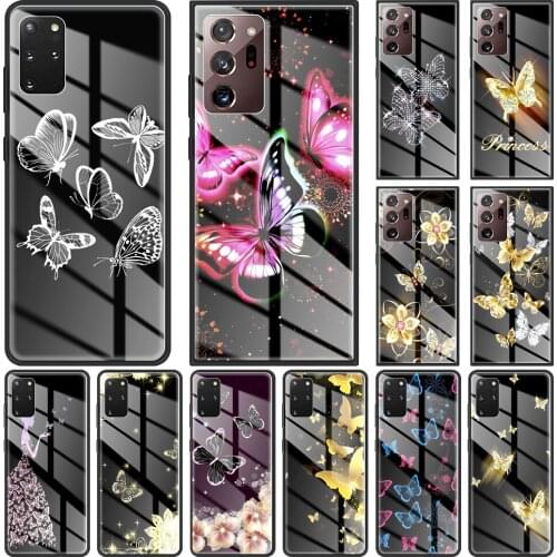 Glass Cover for Samsung S20 FE S21 S10 S9 S8 Case for Galaxy Note 20 Ultra 10 Plus 9 Phone Capa Sac Beautiful Butterfly