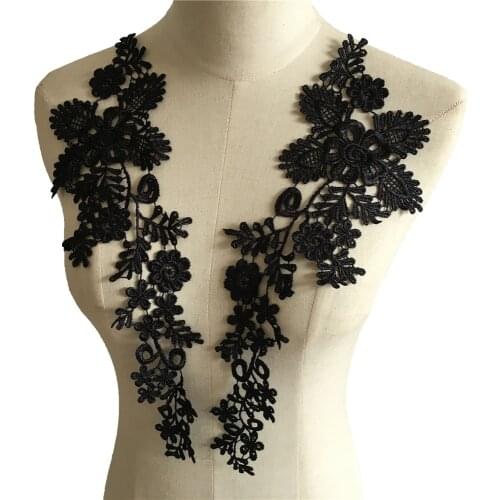 High quality Embroidery Black Applique Lace Collar Sewing Lace Fabric DIY Neckline Dresses Accessories Supplies A pair of sale