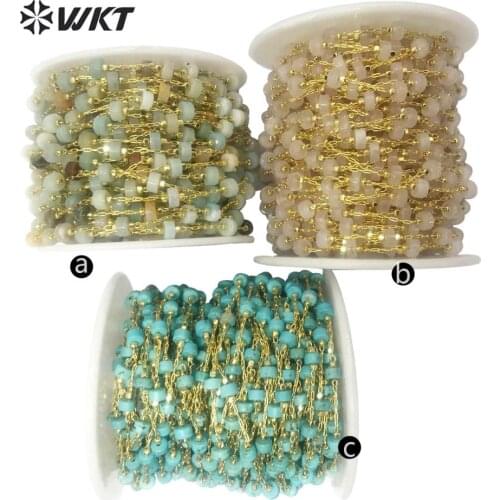 WT-RBC135 New ! Natural stone beads Chain Cylindrical beads in Gold Electroplated Rosary Chain 10 meters For Jewelry Making