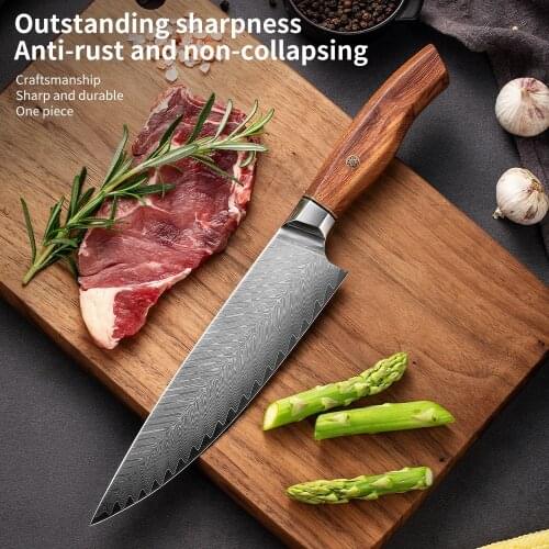 Japanese kitchen knife, knife, chef 8 inch VG10 Damascus stainless steel meat cleaver, red pickled wood handle