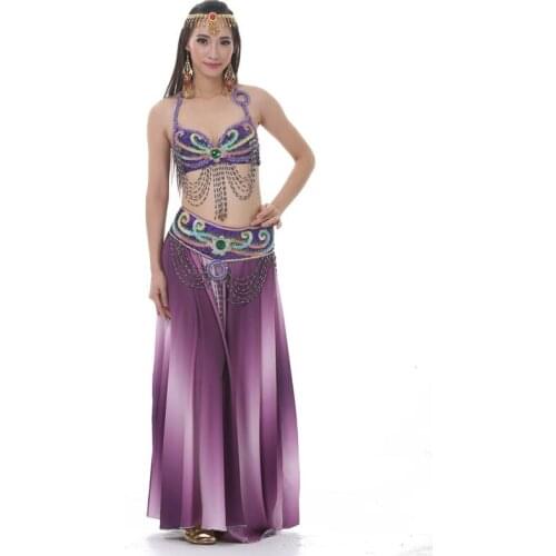 New Performance Belly Dance Costumes Oriental Dance Outfits 3pcs Women Bellydance Costume Set Bra Skirt Belt Bollywood Costume