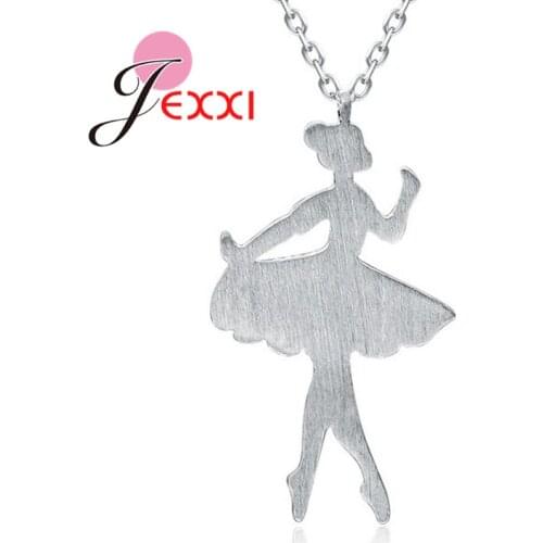 Lady Female Best Gift 925 Sterling Silver Ballerina Figure Shape Pendant Necklace Collar Charming Jewelry Free Shipping