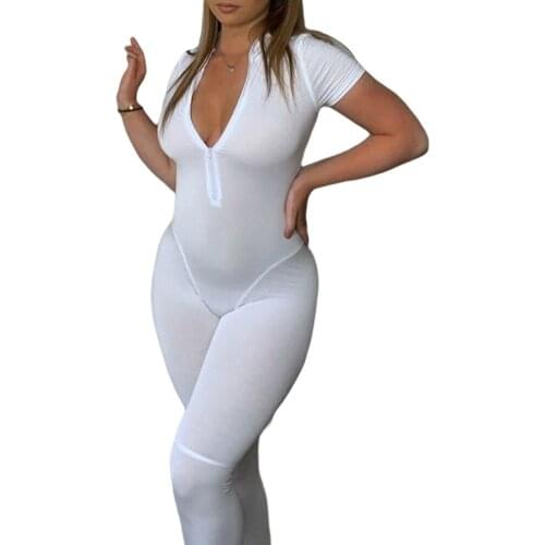 Casual Fitness Sporty Rompers Womens Jumpsuits Workout Zipper Activewear Long Sleeve Skinny Solid Jumpsuits Bodycon Hot