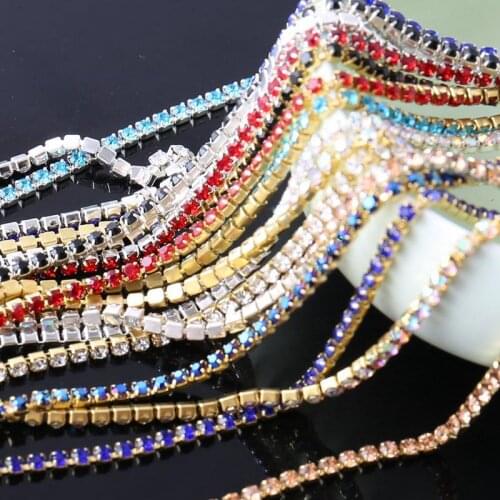 Gold And Silver Base Sewn Rhinestones Chain DIY Stones And Crystals For Needlework Shining diamond Stones for jewelry Rhinestone