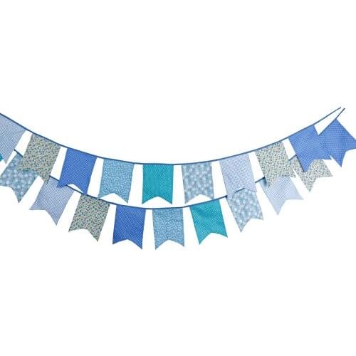 1pcs 3.5M 12Flags Blue Fabric Flag Children Birthday Home Decoration Banner Photo Shooting Tool Outdoor Wedding Supplies Pennant