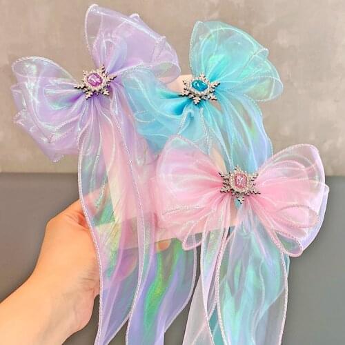 1PC Sweet Braided Hairpin Girls Temperament Colorful Long Streamer Duckbill Clip Childrens Bow Hairgrip Kids Hair Accessories