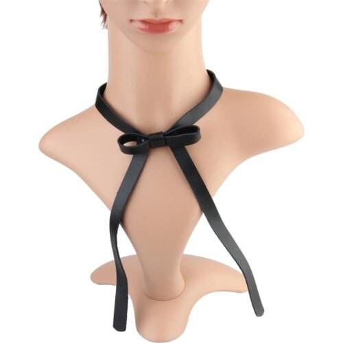 Cute Charm Eyecatching PU Leather Black Bow Tie Clavicle Buckle Necklace 1Pc