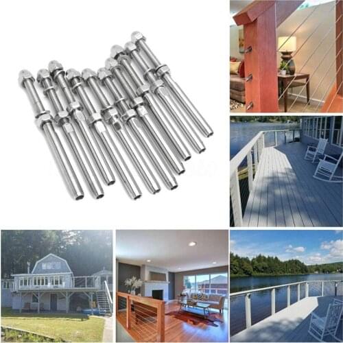 10 Pairs Threaded Terminal Stud and Stemball Swage Cable Tensioners Marine Railing Kit for 1/8inch Cable Deck Railing