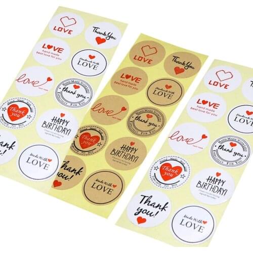 100pcs/lot Kawaii Stickers English Word Mixed Red Heart Round Adhesive Decorative Seal Sticker For Handmade Product Packaging