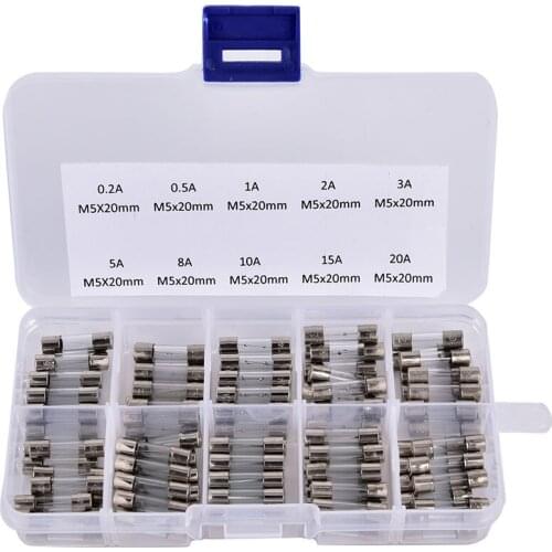 100pcs Fuses Fast-blow Glass Material Fuses Quick Blow Car Glass Tube Fuses With Quick Blow Function Assorted Kit 5*20