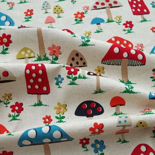140cmx50cm Cotton Linen Fabric for handmad, bed, bag, curtain - Mushroom and flower (LF192)