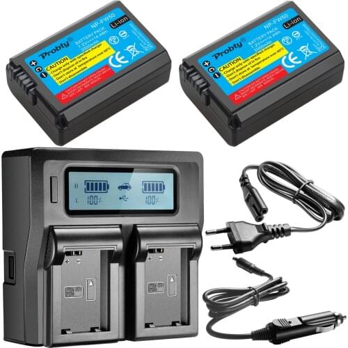 2Pcs 2000mAh NP-FW50 NPFW50 NP FW50 Battery + LCD Dual Charger for Sony NEX-5 NEX-5A NEX-5C NEX-5D NEX-5DB Alpha 7R II