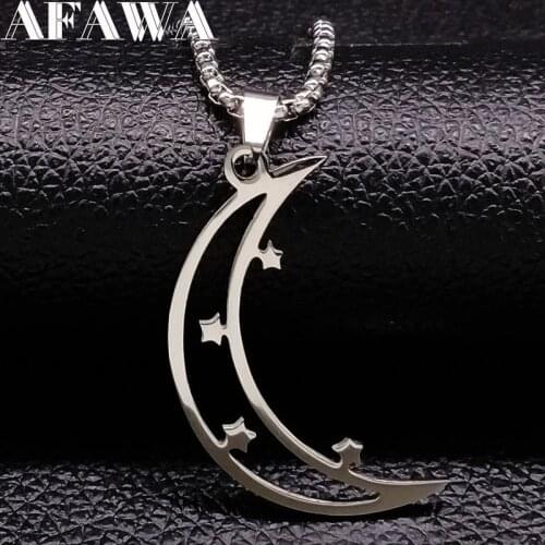 2021 Moon and Stars Stainless Steel Necklaces Women Jewelry Long Silver Color Necklaces & Pendants Jewelry collar luna N18074