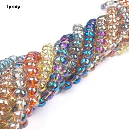 Ipridy Transparent White Coating Metallic Color Round Glass Bead Strands, 6mm 8mm 10mm Hole: 1.5mm 5 strands/lot