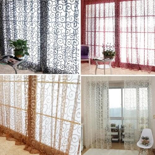 6 Colors literature and art Retro Sweet Floral Tulle Door Window Curtains Drape Sheer Hollow Out Curtain