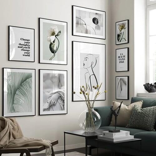 Abstract Line Girl White Statue Poppy Flower Mushroom Wall Art Print Canvas Painting Nordic Poster Decor Picture For Living Room