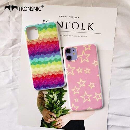 Glossy Rainbow Stars Phone Case for iPhone 11 Pro Max XR XS MAX White Shiny Tye dye Pink Case for iPhone 6 7 8 SE Plus Cover Hot