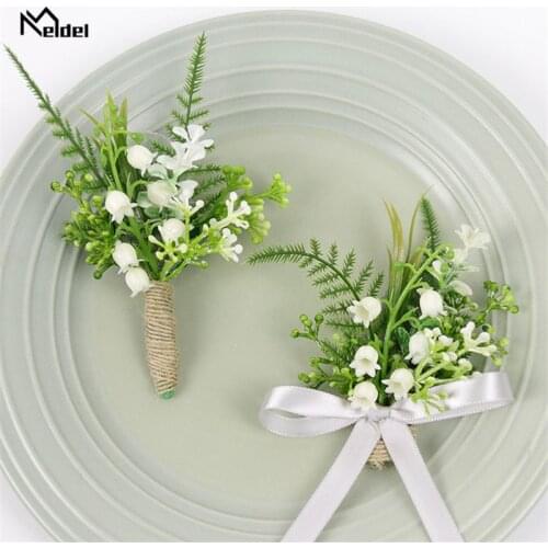 Meldel Wrist Corsage and Boutonniere Lily of the Valley Girl Bracelet White Green Convallaria Plant Forest Style Wedding Corsage